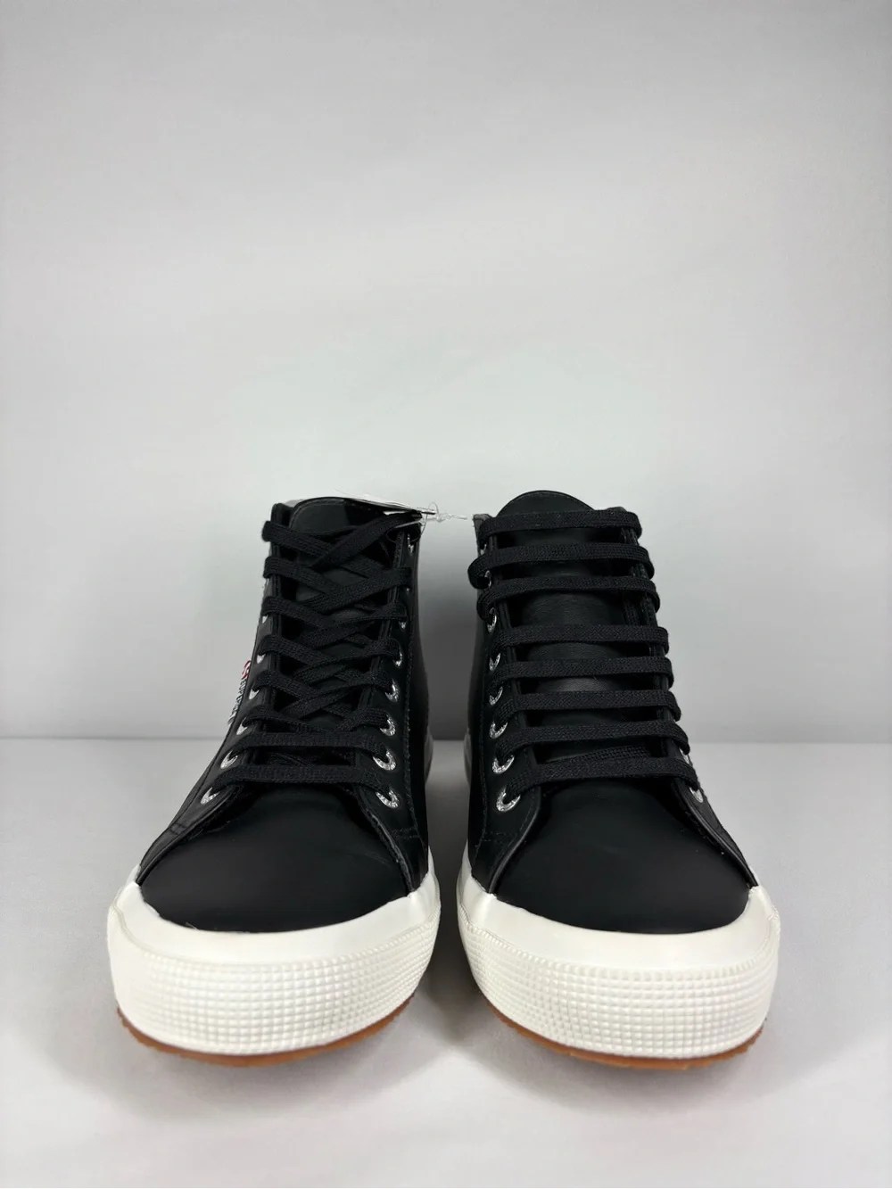 NWT Superga High-Top Black Leather Sneakers. Size 8.5 Women’s